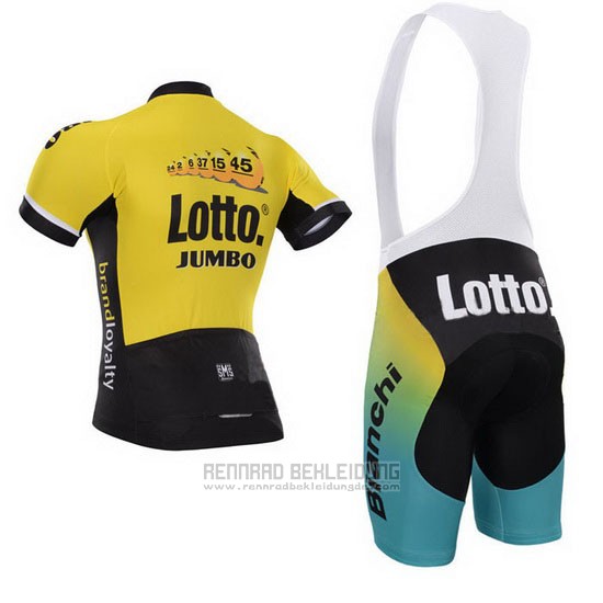 2015 Fahrradbekleidung Lotto NL Jumbo Shwarz und Gelb Trikot Kurzarm und Tragerhose